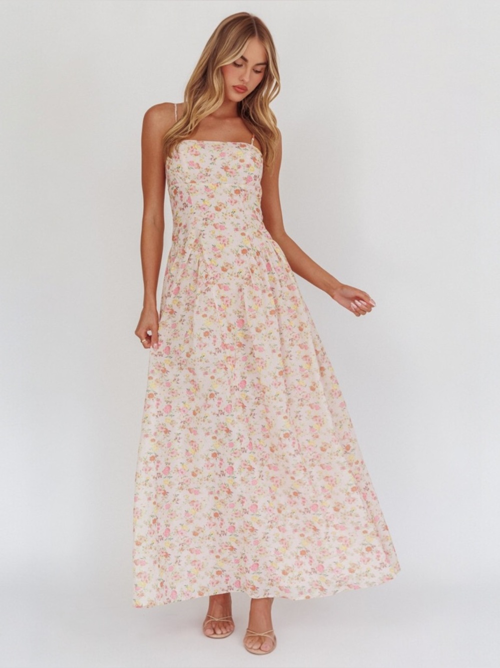 Saints & Secrets Pink Floral Basque Waist Cotton Blend Maxi Dress Small 4